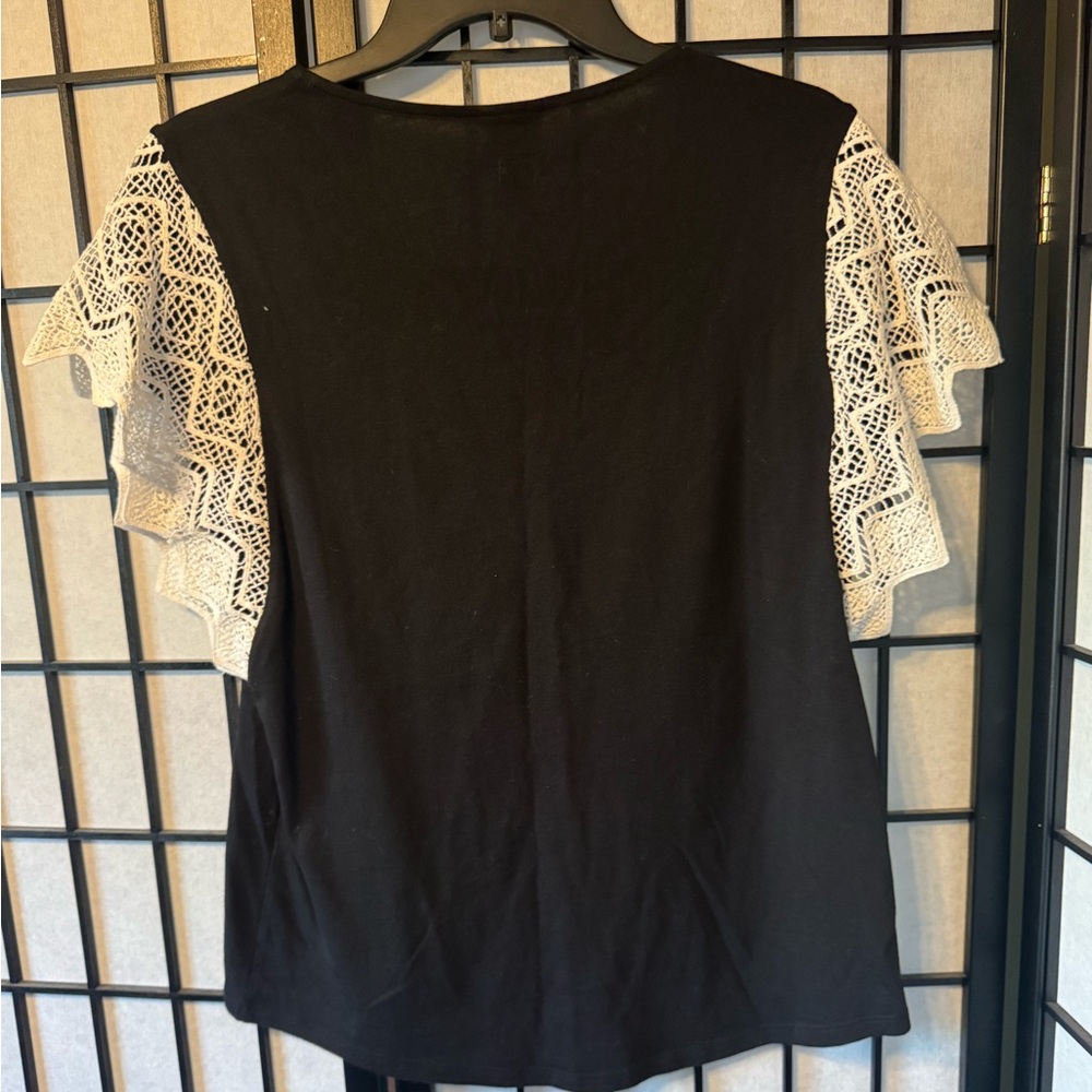 Chico's Black Knit Tee with White Lace Flutter Sleeves. NWOT - Picture 5 of 5